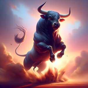 Powerful Bull Victory Dance in Vivid Sunset Environment