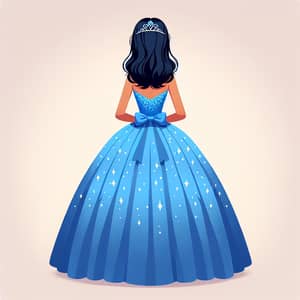 Animated Quinceañera Princess in Blue Dress with Silver Sparkles