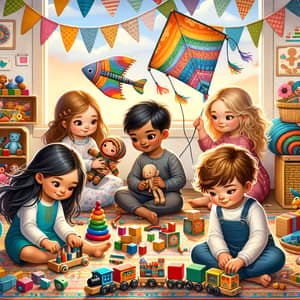 Inspiring Multicultural Kids Playroom Scene | Fun Toys Illustration