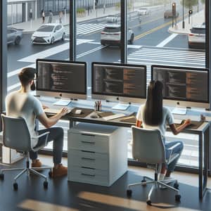 Office Scene: Designers and Engineers Working in Modern Workspace