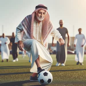 Senior Middle-Eastern Man Playing Football | Exciting Match Scene