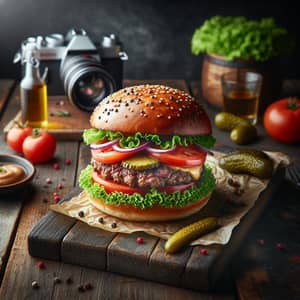 Mouthwatering Burger on Rustic Table | Food Photography Burger | Canon EOS R5