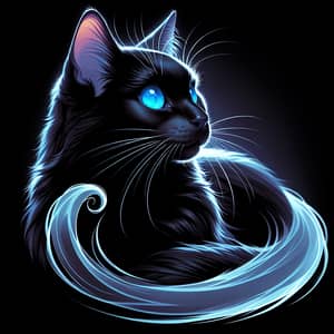 Black Cat with Blue Eyes and Ghosting Effect - Mystical Side View
