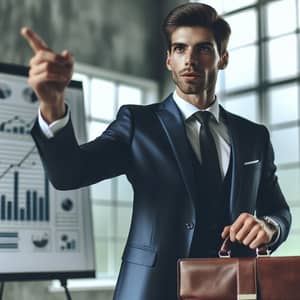 Confident Caucasian Male Salesman | Tailored Suit Briefcase Presentation
