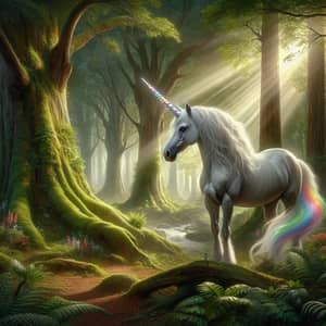 Majestic Unicorn in Enchanted Forest | Fantasy Scene