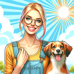 Colorful Animation Style Portrait of a Cheerful 22-Year-Old Blonde Woman with Glasses