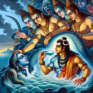 Shiva Drinking Poison: Samudra Manthan in Hindu Mythology