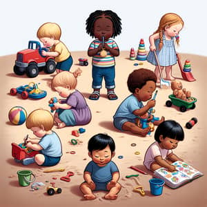 Children Not Sharing Toys: Multicultural Playground Scene