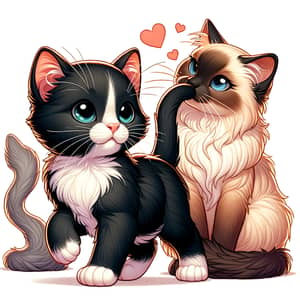 Adorable Tuxedo Kitten and Affectionate Sisters Illustration