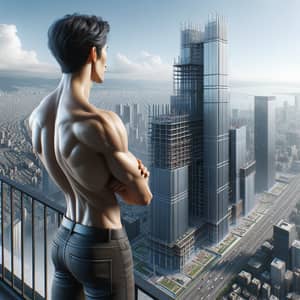 Asian Male Architect Overlooking Skyscraper Project