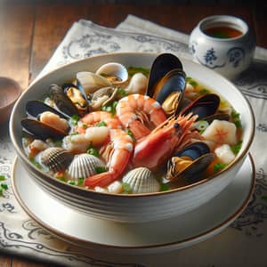 Delicious Seafood Soup - Fresh Shrimps, Clams & Mussels
