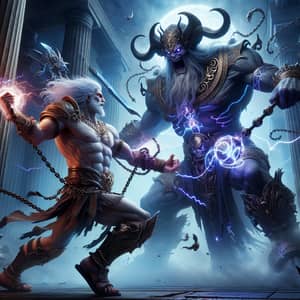 Epic Battle of Mythical Deities: Warrior vs. Darkness