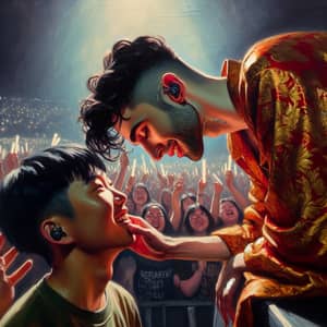 Intimate Moment: Young Asian Fan & Latino Singer Painting