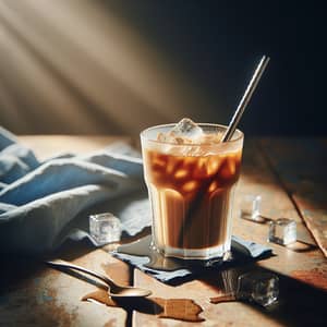 Refreshing Iced Coffee in Tall Glass with Metal Straw