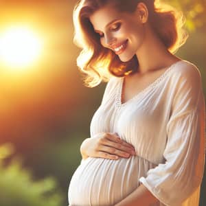 Cherished Motherhood: Expecting White Woman in Comfortable Maternity Dress