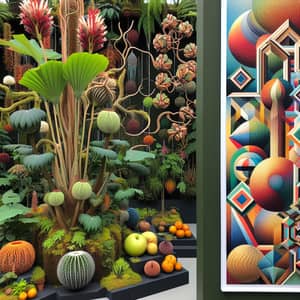 Exotic Plants and Abstract Art - Harmonious Display of Nature and Creativity