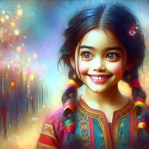 Whimsical South Asian Girl Illustration with Vibrant Colors