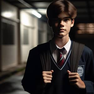 Teenager Attending Night School in Serious Uniform