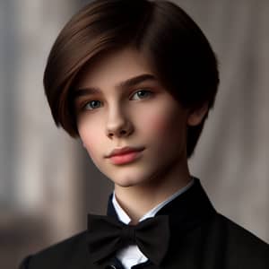 Boy with Feminine Features in Dark Uniform & Bow Tie