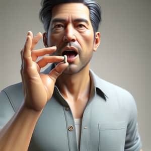 Realistic 3D Middle-Aged South Asian Man Popping Pill