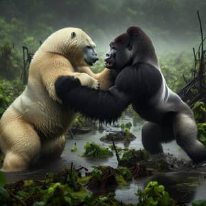 Gorilla vs Polar Bear Showdown in Swamp: Wildlife Conflict