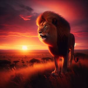 Majestic African Lion in Twilight Savanna - Wildlife Photography