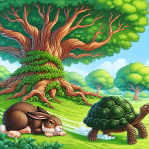 Tranquil Hare Sleeping Under Tree | Determined Tortoise Running