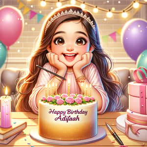 Happy Birthday Adifaah: 11-Year-Old Girl with Three-Tier Cake