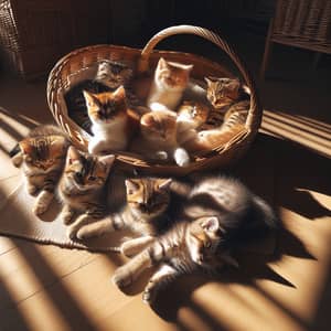 Adorable Kittens Playing and Snoozing in Cozy Basket
