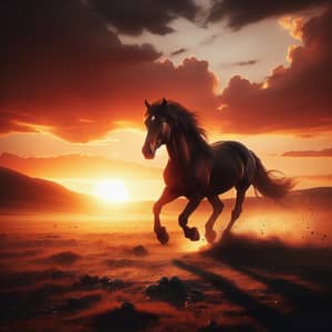 Majestic Horse Galloping in Sunset - Landscape Beauty