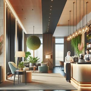 Modern Lifestyle Hotel Reception: Cozy Decor, Friendly Staff & Fresh Coffee