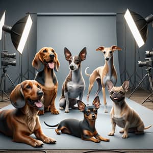 Professional Photo Studio: 5 Dog Breeds in Detailed Setting