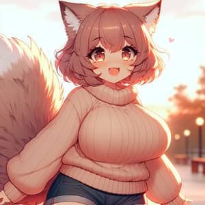 Joyful Catgirl Character in Cozy Sweater | Anime Art