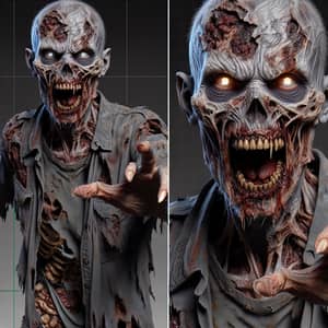 Hyper-Realistic Zombie 3D Model with Rotting Flesh and Glowing Eyes