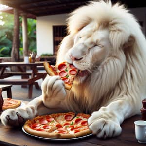 White Lion Eating Pizza - Unique Wildlife Dining Experience