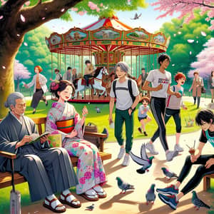 Diverse Anime Park Gathering | Harmonious Scene of Cultures