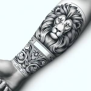 Majestic Lion Tattoo Design with Date Placement for Forearm