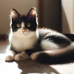 Tranquil Black and White Cat Lounging in Sunlight