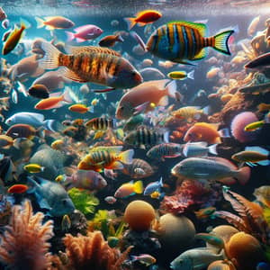 Colorful Fish Swimming in Harmony Around a Coral Reef