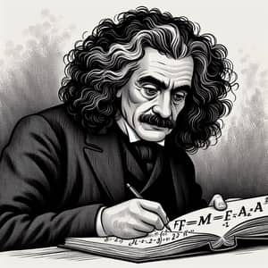 Influential Physicist Deep in Thought Writing F=ma Equation