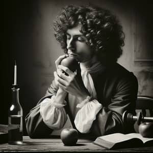 Vintage Style Portrait of Historical Scientist with Curly Hair