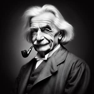 Notable Theoretical Physicist with White Hair Posing with Pipe
