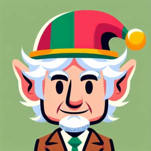Cartoon Scientist with White Hair and Elf Hat