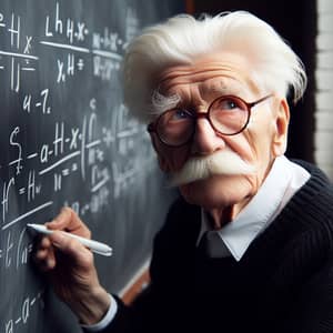 Elderly Physicist Lost in Thought | Complex Equations on Blackboard