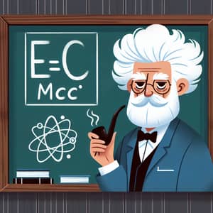 Elder Male Scientist with Fluffy White Hair and Pipe | Famous Equation Illustration