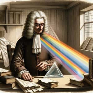 Isaac Newton Experimenting with Triangular Prism in Study Room