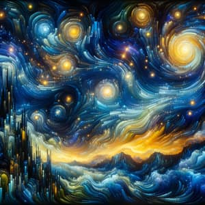 Abstract Starry Night Art: Deep Blues & Vivid Yellows