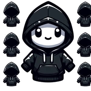 Cartoon-Style Petite Black Hoodie with Multiple Viewing Angles