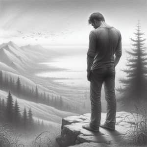 Melancholic Solitude: Emotional Man in Peaceful Landscape