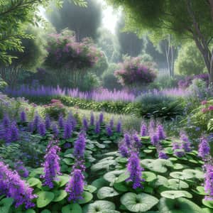 Tranquil Garden with Abundant Violet Flowers